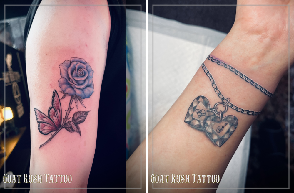 薔薇と蝶のタトゥー ハートダイヤタトゥー 薔薇と蝶のタトゥー ハートダイヤタトゥー